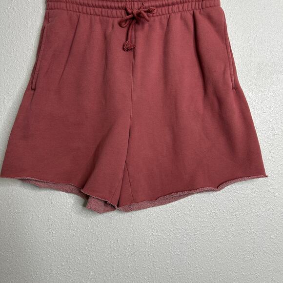 TNA Cozy Fleece Boyfriend Shorts Medium Red Drawstring Mid Thigh Lounge Gym - Picture 3 of 7